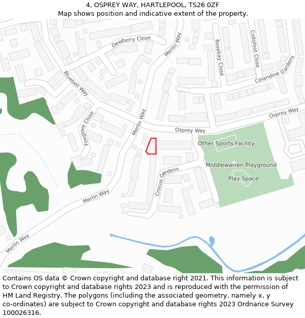 4, OSPREY WAY, HARTLEPOOL, TS26 0ZF: Location map and indicative extent of plot