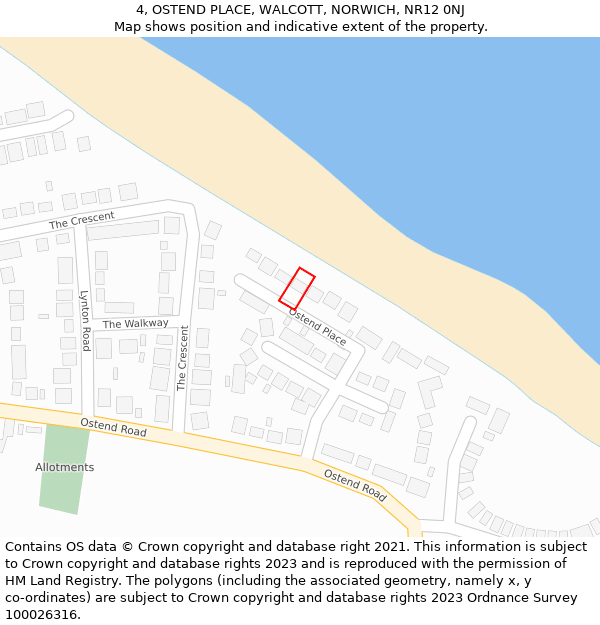 4, OSTEND PLACE, WALCOTT, NORWICH, NR12 0NJ: Location map and indicative extent of plot