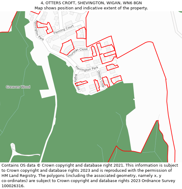 4, OTTERS CROFT, SHEVINGTON, WIGAN, WN6 8GN: Location map and indicative extent of plot