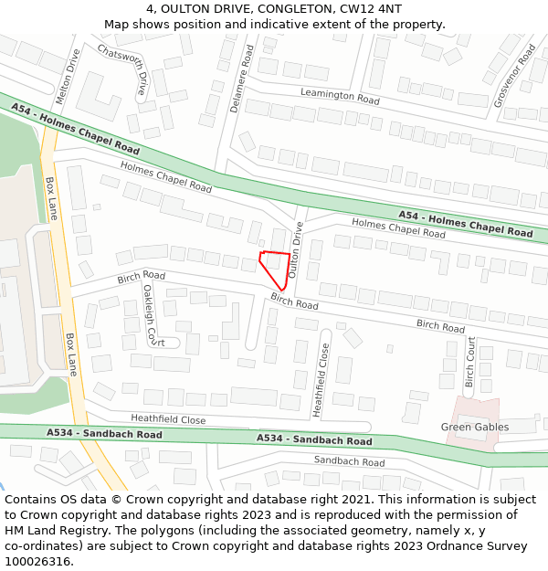 4, OULTON DRIVE, CONGLETON, CW12 4NT: Location map and indicative extent of plot
