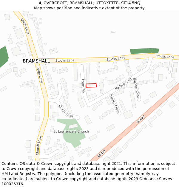 4, OVERCROFT, BRAMSHALL, UTTOXETER, ST14 5NQ: Location map and indicative extent of plot