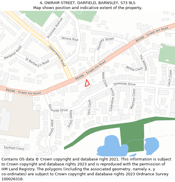 4, OWRAM STREET, DARFIELD, BARNSLEY, S73 9LS: Location map and indicative extent of plot