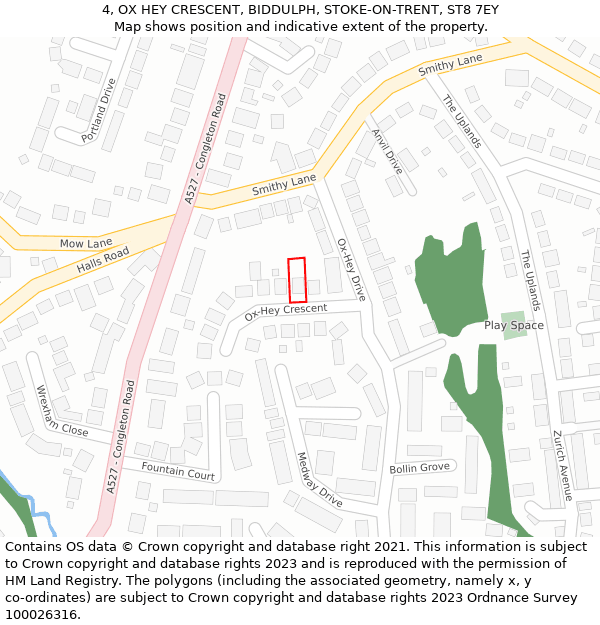 4, OX HEY CRESCENT, BIDDULPH, STOKE-ON-TRENT, ST8 7EY: Location map and indicative extent of plot