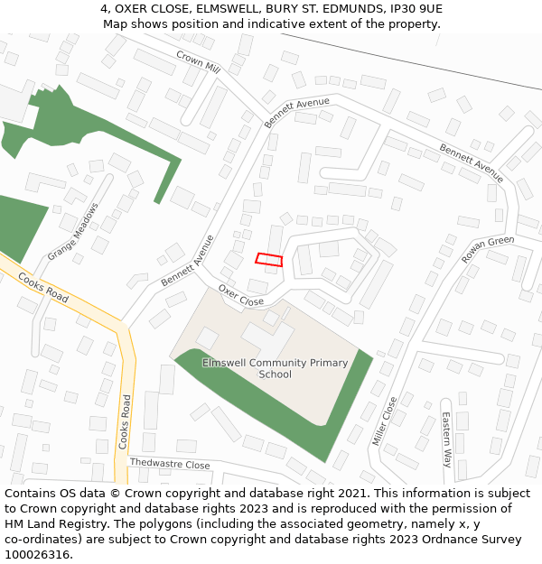 4, OXER CLOSE, ELMSWELL, BURY ST. EDMUNDS, IP30 9UE: Location map and indicative extent of plot