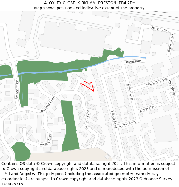 4, OXLEY CLOSE, KIRKHAM, PRESTON, PR4 2DY: Location map and indicative extent of plot