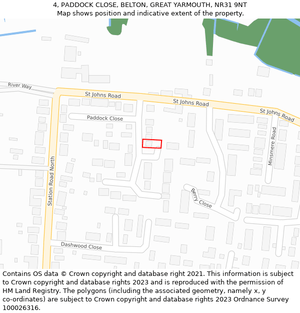 4, PADDOCK CLOSE, BELTON, GREAT YARMOUTH, NR31 9NT: Location map and indicative extent of plot