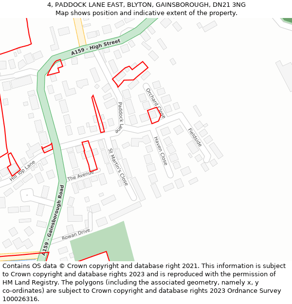 4, PADDOCK LANE EAST, BLYTON, GAINSBOROUGH, DN21 3NG: Location map and indicative extent of plot