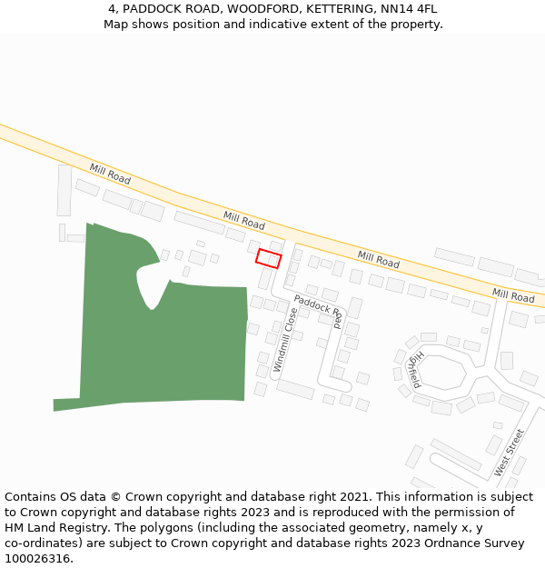 4, PADDOCK ROAD, WOODFORD, KETTERING, NN14 4FL: Location map and indicative extent of plot