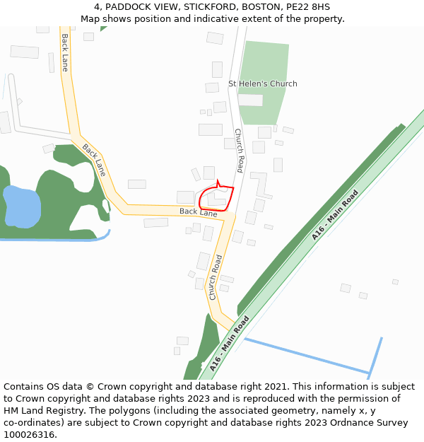 4, PADDOCK VIEW, STICKFORD, BOSTON, PE22 8HS: Location map and indicative extent of plot