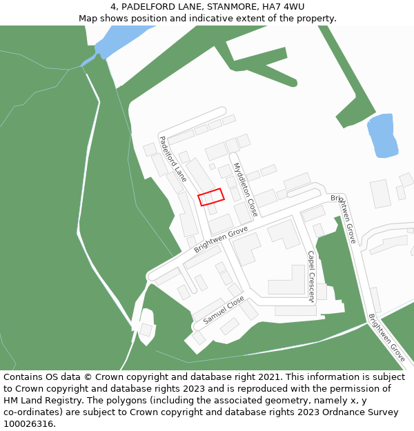 4, PADELFORD LANE, STANMORE, HA7 4WU: Location map and indicative extent of plot