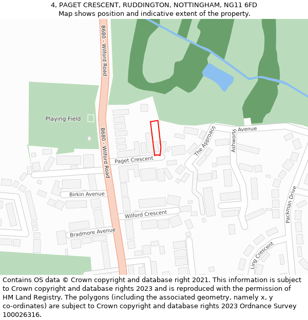 4, PAGET CRESCENT, RUDDINGTON, NOTTINGHAM, NG11 6FD: Location map and indicative extent of plot