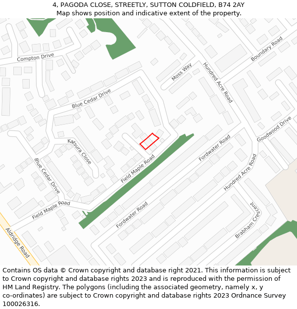 4, PAGODA CLOSE, STREETLY, SUTTON COLDFIELD, B74 2AY: Location map and indicative extent of plot