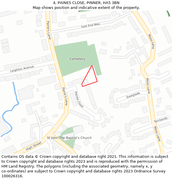 4, PAINES CLOSE, PINNER, HA5 3BN: Location map and indicative extent of plot