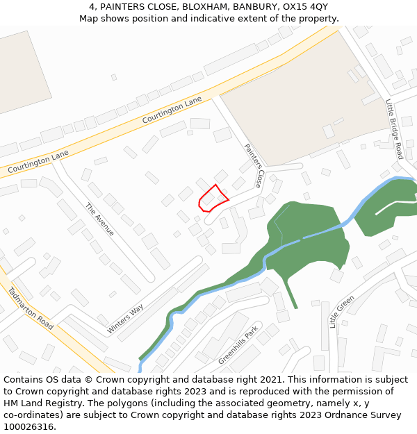 4, PAINTERS CLOSE, BLOXHAM, BANBURY, OX15 4QY: Location map and indicative extent of plot