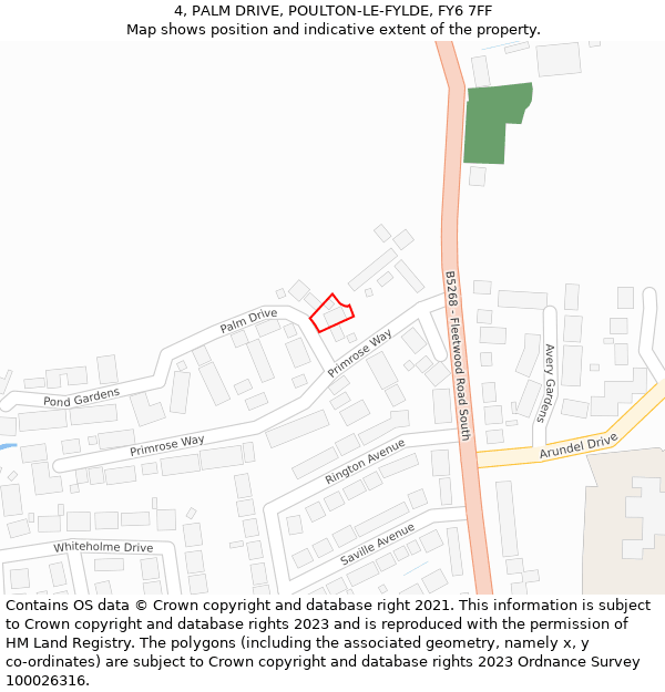 4, PALM DRIVE, POULTON-LE-FYLDE, FY6 7FF: Location map and indicative extent of plot