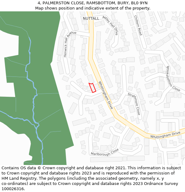 4, PALMERSTON CLOSE, RAMSBOTTOM, BURY, BL0 9YN: Location map and indicative extent of plot