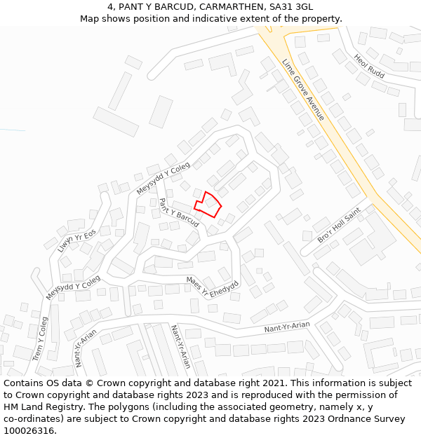 4, PANT Y BARCUD, CARMARTHEN, SA31 3GL: Location map and indicative extent of plot