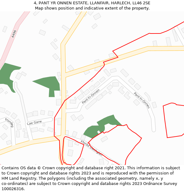 4, PANT YR ONNEN ESTATE, LLANFAIR, HARLECH, LL46 2SE: Location map and indicative extent of plot