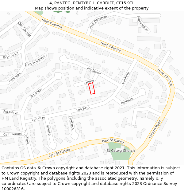 4, PANTEG, PENTYRCH, CARDIFF, CF15 9TL: Location map and indicative extent of plot