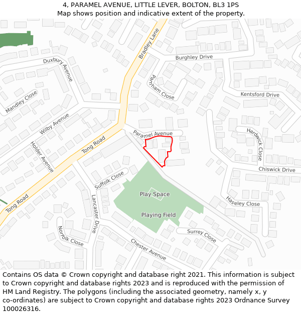 4, PARAMEL AVENUE, LITTLE LEVER, BOLTON, BL3 1PS: Location map and indicative extent of plot