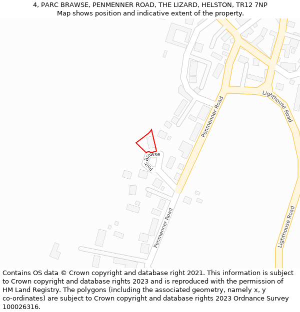 4, PARC BRAWSE, PENMENNER ROAD, THE LIZARD, HELSTON, TR12 7NP: Location map and indicative extent of plot