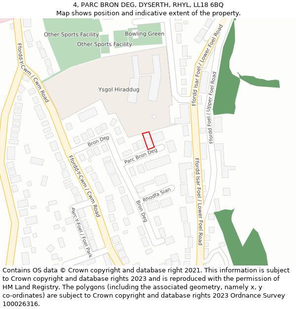 4, PARC BRON DEG, DYSERTH, RHYL, LL18 6BQ: Location map and indicative extent of plot