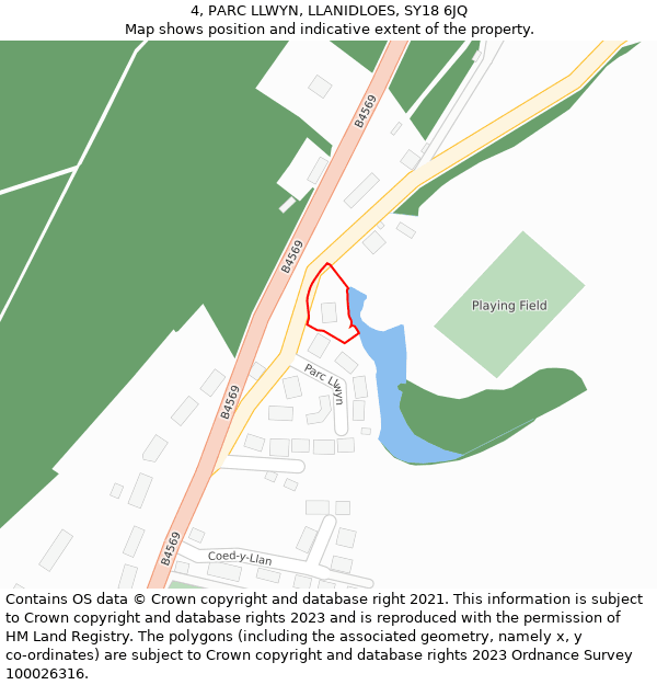 4, PARC LLWYN, LLANIDLOES, SY18 6JQ: Location map and indicative extent of plot