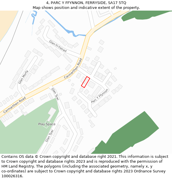 4, PARC Y FFYNNON, FERRYSIDE, SA17 5TQ: Location map and indicative extent of plot