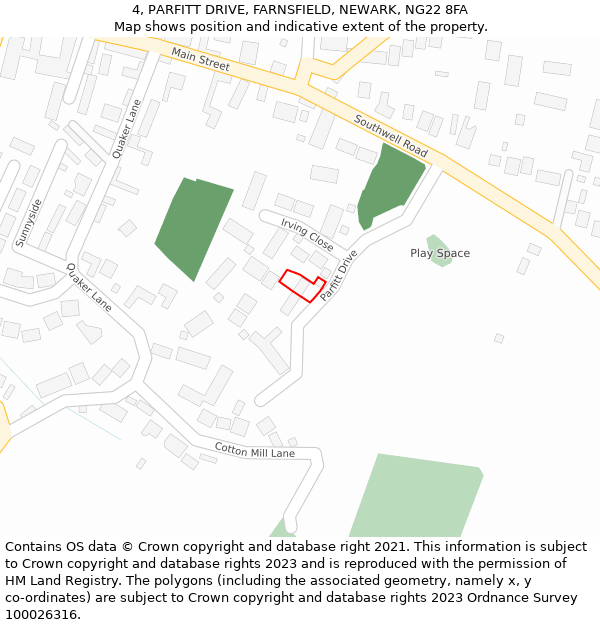 4, PARFITT DRIVE, FARNSFIELD, NEWARK, NG22 8FA: Location map and indicative extent of plot