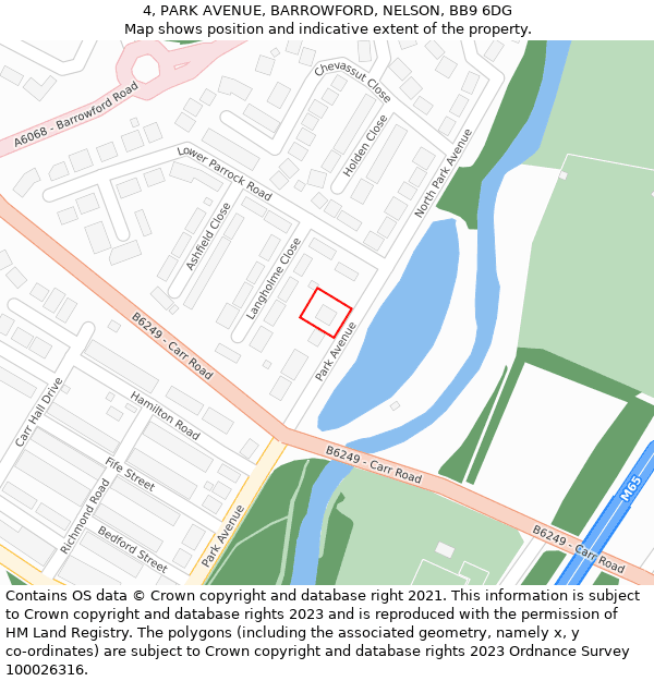 4, PARK AVENUE, BARROWFORD, NELSON, BB9 6DG: Location map and indicative extent of plot