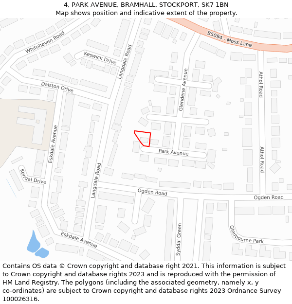 4, PARK AVENUE, BRAMHALL, STOCKPORT, SK7 1BN: Location map and indicative extent of plot