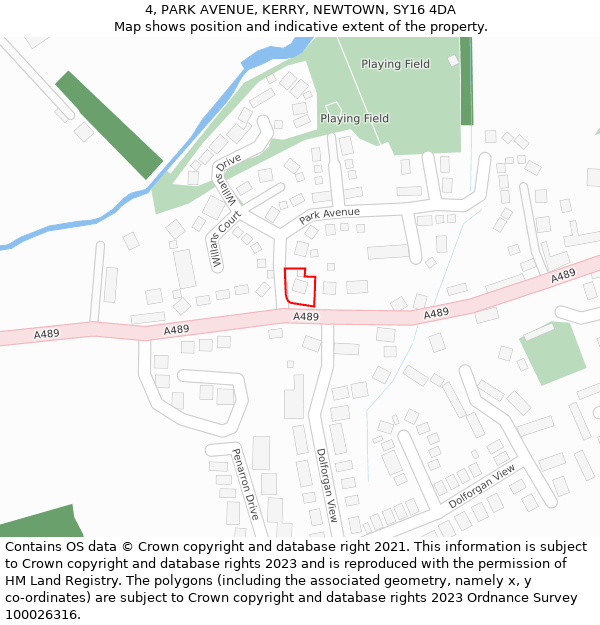 4, PARK AVENUE, KERRY, NEWTOWN, SY16 4DA: Location map and indicative extent of plot