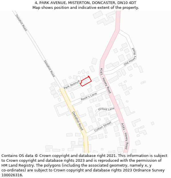 4, PARK AVENUE, MISTERTON, DONCASTER, DN10 4DT: Location map and indicative extent of plot