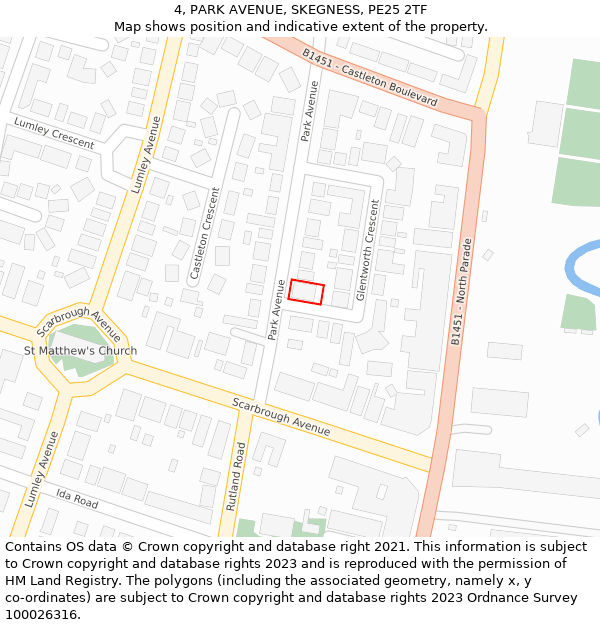 4, PARK AVENUE, SKEGNESS, PE25 2TF: Location map and indicative extent of plot