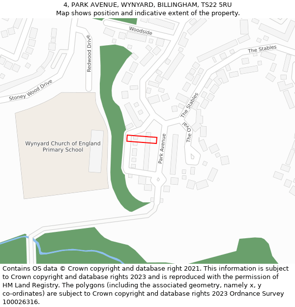 4, PARK AVENUE, WYNYARD, BILLINGHAM, TS22 5RU: Location map and indicative extent of plot