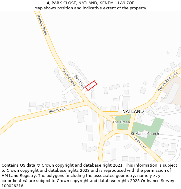 4, PARK CLOSE, NATLAND, KENDAL, LA9 7QE: Location map and indicative extent of plot