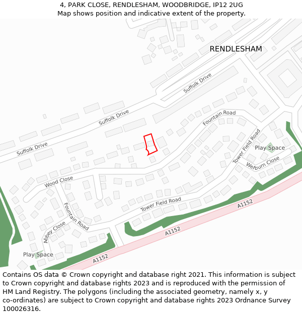 4, PARK CLOSE, RENDLESHAM, WOODBRIDGE, IP12 2UG: Location map and indicative extent of plot