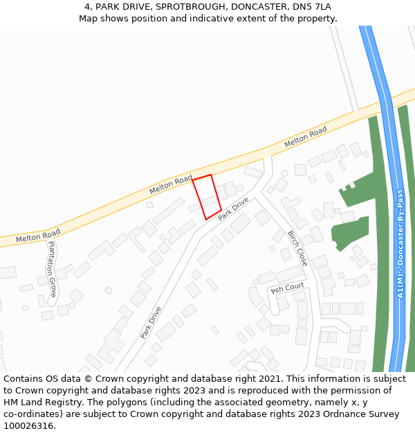 4, PARK DRIVE, SPROTBROUGH, DONCASTER, DN5 7LA: Location map and indicative extent of plot