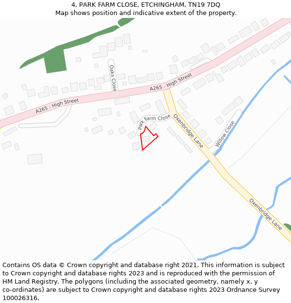 4, PARK FARM CLOSE, ETCHINGHAM, TN19 7DQ: Location map and indicative extent of plot