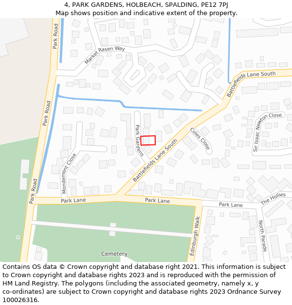 4, PARK GARDENS, HOLBEACH, SPALDING, PE12 7PJ: Location map and indicative extent of plot