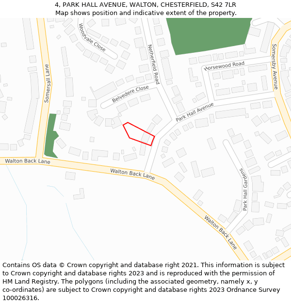 4, PARK HALL AVENUE, WALTON, CHESTERFIELD, S42 7LR: Location map and indicative extent of plot