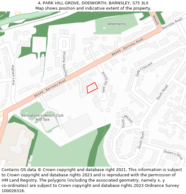 4, PARK HILL GROVE, DODWORTH, BARNSLEY, S75 3LX: Location map and indicative extent of plot