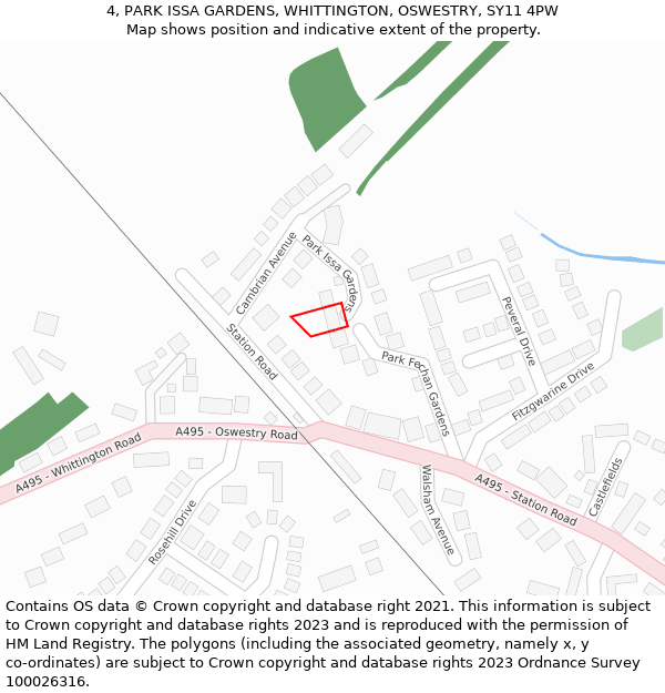 4, PARK ISSA GARDENS, WHITTINGTON, OSWESTRY, SY11 4PW: Location map and indicative extent of plot