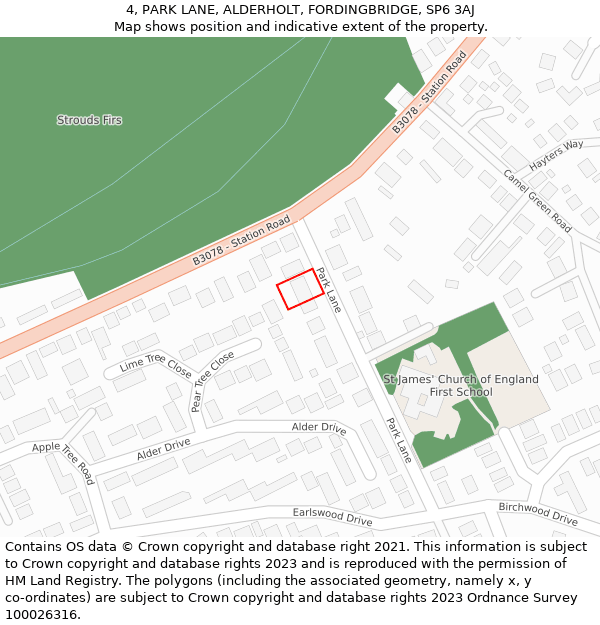 4, PARK LANE, ALDERHOLT, FORDINGBRIDGE, SP6 3AJ: Location map and indicative extent of plot