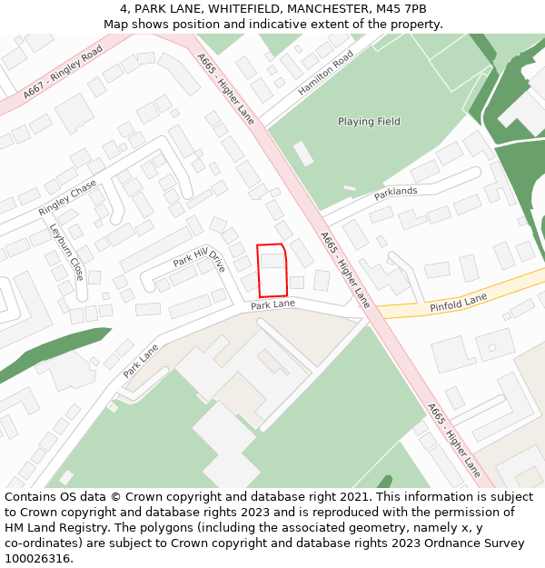 4, PARK LANE, WHITEFIELD, MANCHESTER, M45 7PB: Location map and indicative extent of plot