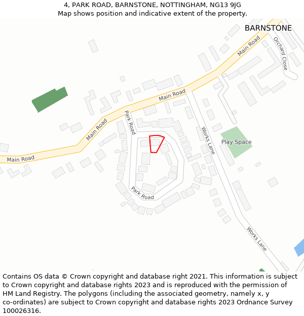 4, PARK ROAD, BARNSTONE, NOTTINGHAM, NG13 9JG: Location map and indicative extent of plot