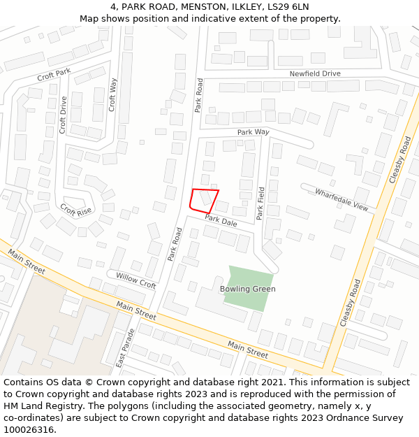 4, PARK ROAD, MENSTON, ILKLEY, LS29 6LN: Location map and indicative extent of plot
