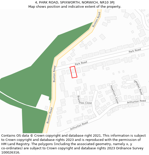 4, PARK ROAD, SPIXWORTH, NORWICH, NR10 3PJ: Location map and indicative extent of plot