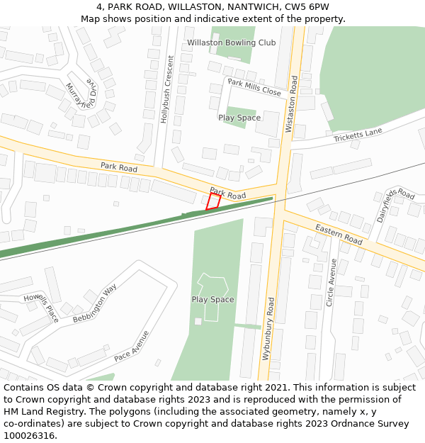 4, PARK ROAD, WILLASTON, NANTWICH, CW5 6PW: Location map and indicative extent of plot