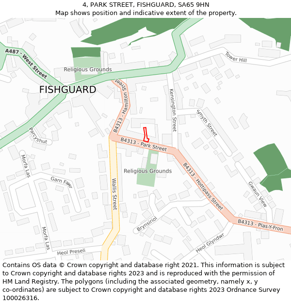 4, PARK STREET, FISHGUARD, SA65 9HN: Location map and indicative extent of plot